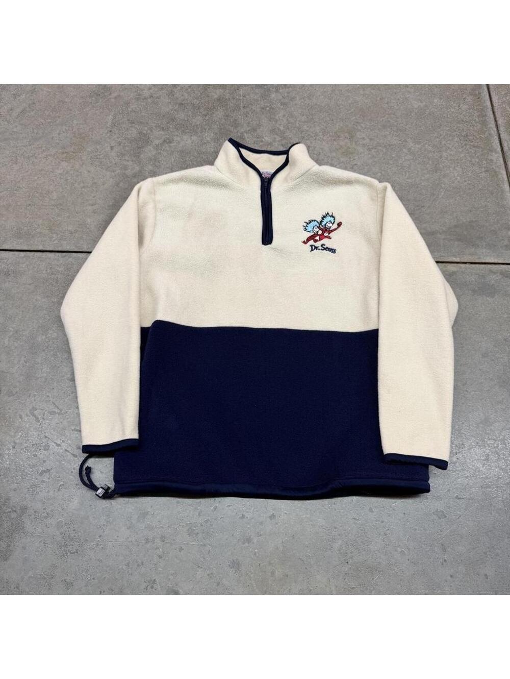 vintage dr seuss thing 1 and 2 beige fleece quarter zip jacket size large WOMENS